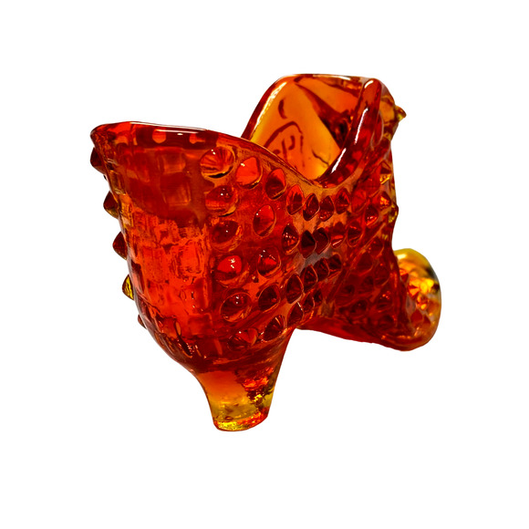 Vintage Fenton Glass Cat Slipper Amberina Hobnail Glass Shoe 1957-1971 Label - Picture 11 of 11